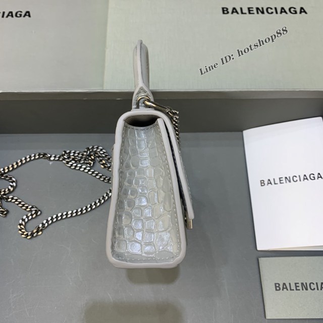 Balenciaga專櫃爆款mini Hourglass沙漏包 巴黎世家鱷魚紋深灰色超迷你號手提肩背女包 fyj1556